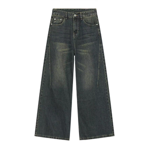 2025 dernière conception hommes taille haute en détresse Denim pantalon Logo personnalisé enduit 100% coton grande taille Baggy taille moyenne droite - Product Image 1
