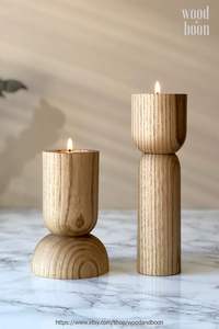 Ensemble de bougeoirs en bois design pour présentation de table, adapté aux restaurants et à la décoration d'événements - Product Image 4