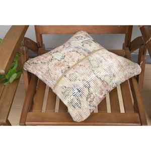 Luxury 14x14 Wool Pillow Vintage Fluffy Beige Kantha Patchwork Woven Cushion for Bedding Sofa Decor Portable <b>18x18</b> Inch Floor - Product Image 4