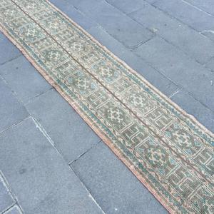 Turkish <b>Runner</b> Rug 1.7x11.2 ft, Blue <b>Green</b> Oriental Rug Wool - Product Image 2