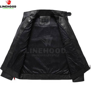 Logo personnalisé Veste en cuir de vache de haute qualité pour homme avec col montant Vêtements tendance pour homme - Product Image 3