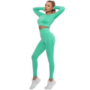 Conjunto de Yoga de compresión adelgazante elástico para mujer personalizado de la más alta calidad suave ligero transpirable ajuste activo para mujer - Product Image 3