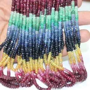 Multi Precious Faceted Rondelle Beads Rainbow 4 mm Multi Sapphire Wholesale Beads
