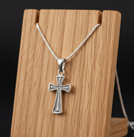 Collier avec pendentif croix chrétienne en argent 925 plaqué or |   Chaîne de pull |   Bijoux de mode unisexes pour cadeaux et fêtes