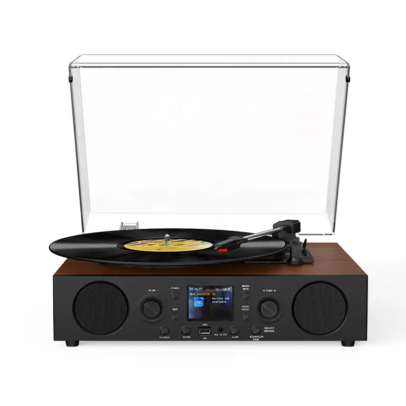 Individueller hochwertiger 3 Geschwindigkeits-CD-Player aus Holz mit Doppellautsprechern und Multifunktion DAB Radio Usb Bluetooth Vintage Record Player