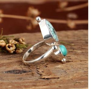 Bague en argent sterling Boho Turquoise pour femme double pierre de naissance pierre précieuse larme déclaration pierre bohème bijoux pour bagues fines - Product Image 6
