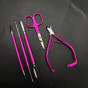 Professional Nail <b>Tools</b> Private Logo Stainless Steel Metallic Hot Pink Manicure <b>Pedicure</b> Set Including Nail Pusher Clipper - Product Image 1