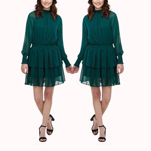 ชุดเดรสเข้ารูปลำลองสำหรับผู้หญิง, เดรสแต่งระบายผ้าชีฟองระบายอากาศได้ดีย้อมสีธรรมดาสำหรับฤดูใบไม้ผลิ - Product Image 2