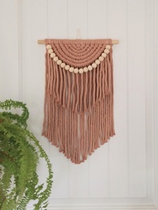 Modest White Macrame <b>Wall</b> Hanging With Wooden <b>Ball</b> Detailing For Elegant Home Decor And Minimal Home Decor Use From India - Product Image 2