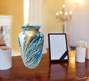 Urne de crémation adulte en métal de finitions de marbre violet avec urne commémorative de cendres humaines de souvenir - Product Image 6