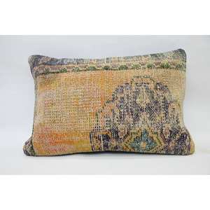 Coussin Kantha en patchwork de laine multicolore 16x24 pouces Coussin décoratif tissé avec motif vintage - Product Image 1