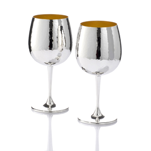 Set di lusso contemporaneo di 2 tazze a palloncino in ottone placcato in oro argento per vino rosso strutturato Made in Italy da artigiano argentiere - Product Image 2
