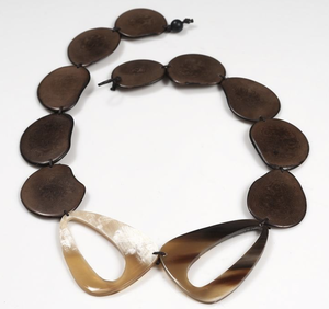 Collar Vintage de Cuerno de Búfalo para Niños con Cuentas de Cristal y Estrás Amarillo y Negro de la India - Product Image 2