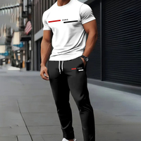 Traje deportivo de moda para hombre con estampado de rayas rojas y blancas digitales en 3D