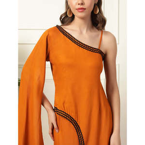 DEEBACO Conjunto de túnica de rayón liso hasta el tobillo con pantalón palazzo para mujer, mono largo de moda, vestido estilo occidental para mujer - Product Image 2
