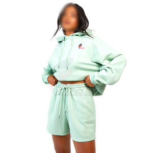 Conjunto de Sudadera con Capucha para Mujer de la Mejor Calidad, Fabricada en Fábrica, Cortavientos, Informal, con Patrón Sólido, Corta, 100% Algodón, Transpirable y de Secado Rápido - Product Image 1
