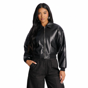 Blouson Moto Femme Classique Nouvelle Collection 2025 en Polyester Haute Qualité Respirant Imperméable Hiver Uni Teint Tricoté pour - Product Image 1