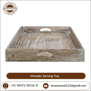 Plateau carré en bois de manguier de luxe sculpté à la main plateaux de service décoratifs en bois pour hôtels restaurants cuisine restauration en gros - Product Image 2