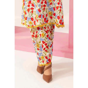 ชุดสูทผ้าลอนพิมพ์ลายสำหรับผู้หญิง 2 ชิ้น ทรงหลวม ระบายอากาศได้ดี ตกแต่งกระดุม ผ้าฝ้าย 100% รุ่น TL-52104 - Product Image 5