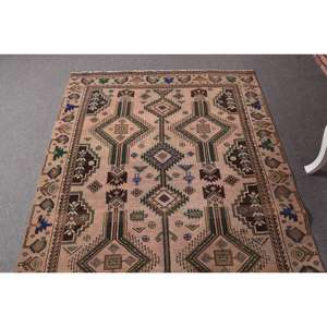 Alfombra Turca Grande de 4.6x10 pies, Alfombra de Lana con Diseño Floral Marrón y Azul - Product Image 4