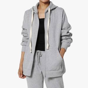 Sweat-shirt zippé en molleton écologique 100 % coton pour femme, coupe décontractée à épaules tombantes, col en V, avec poche avant - Product Image 5