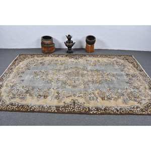 Traditionnel Beige Marron Grand 5.7X9.6 pieds Laine Vintage Tapis Turc Patchwork pour Salon Couloir Décorations Latex - Product Image 3