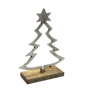 Fantaisie Design De Noël Décoratif En Aluminium/Bois X Mas Arbre W/Base RECT Pour Nickel Brut Personnalisé À La Main en vrac - Product Image 4