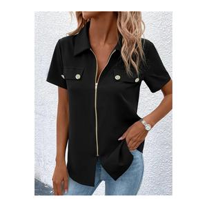 Blusa in crêpe importata con motivo a maniche corte da donna