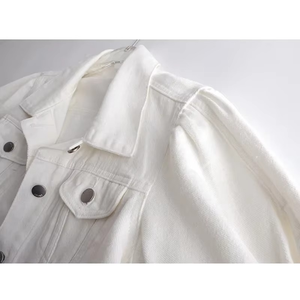 แจ็กเก็ตยีนส์สีขาวบางสำหรับผู้หญิงเสื้อโค้ทแจ็กเก็ตยีนส์แขนสั้นสไตล์เกาหลีเข้ารูปมีกระเป๋าขนาดใหญ่สำหรับฤดูใบไม้ผลิฤดูร้อน - Product Image 3