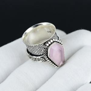 Anillo de estilo bohemio de plata hecho a mano, joyería de plata de ley 925, piedras preciosas de cuarzo rosa, anillo de tendencia, joyería para mujer, regalo para ella - Product Image 3