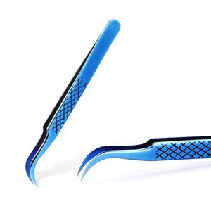 Juego de pinzas de extensión de pestañas de acero inoxidable de precisión azul para pinzas de pestañas de volumen - Product Image 4