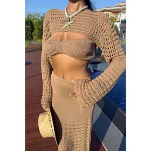 Conjunto de Bustier y Bolero Calado 10087 de Tres Piezas en Tejido de Punto Transpirable - Product Image 1