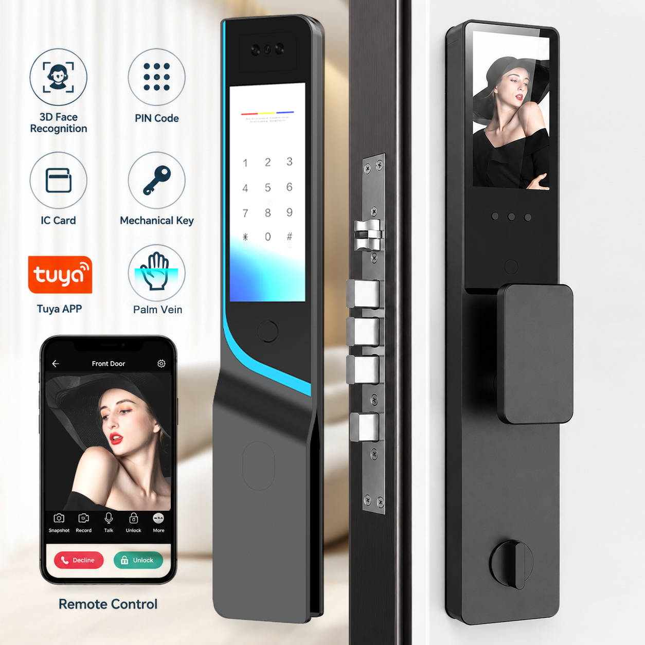 3D Face Recognition Door Lock Fully Automatic Electronic Digital Biometric Fingerprint Smart Gate Lock With Facial Palm Vein · image 3