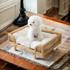 Luxury Cat Pet <b>Dog</b> Bed Made Natural High Quality Rattan Wood for Pets Stylish Portable Furniture for Pets Bone Inlay Console - Product Image 1