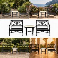 Ensemble de salon de jardin Chesterfield en aluminium moulé avec table basse - Durable, résistant aux intempéries, aux UV, portable et confortable pour l'extérieur