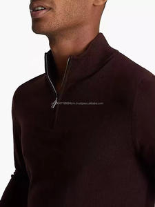 Suéter de cuello redondo con cremallera informal de punto de manga larga de algodón 100% para hombre con logotipo personalizado para invierno - Product Image 3