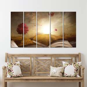 Art mural abstrait en verre trempé : Nature Inside Book, toile imprimée, lot de 5 toiles - Product Image 1