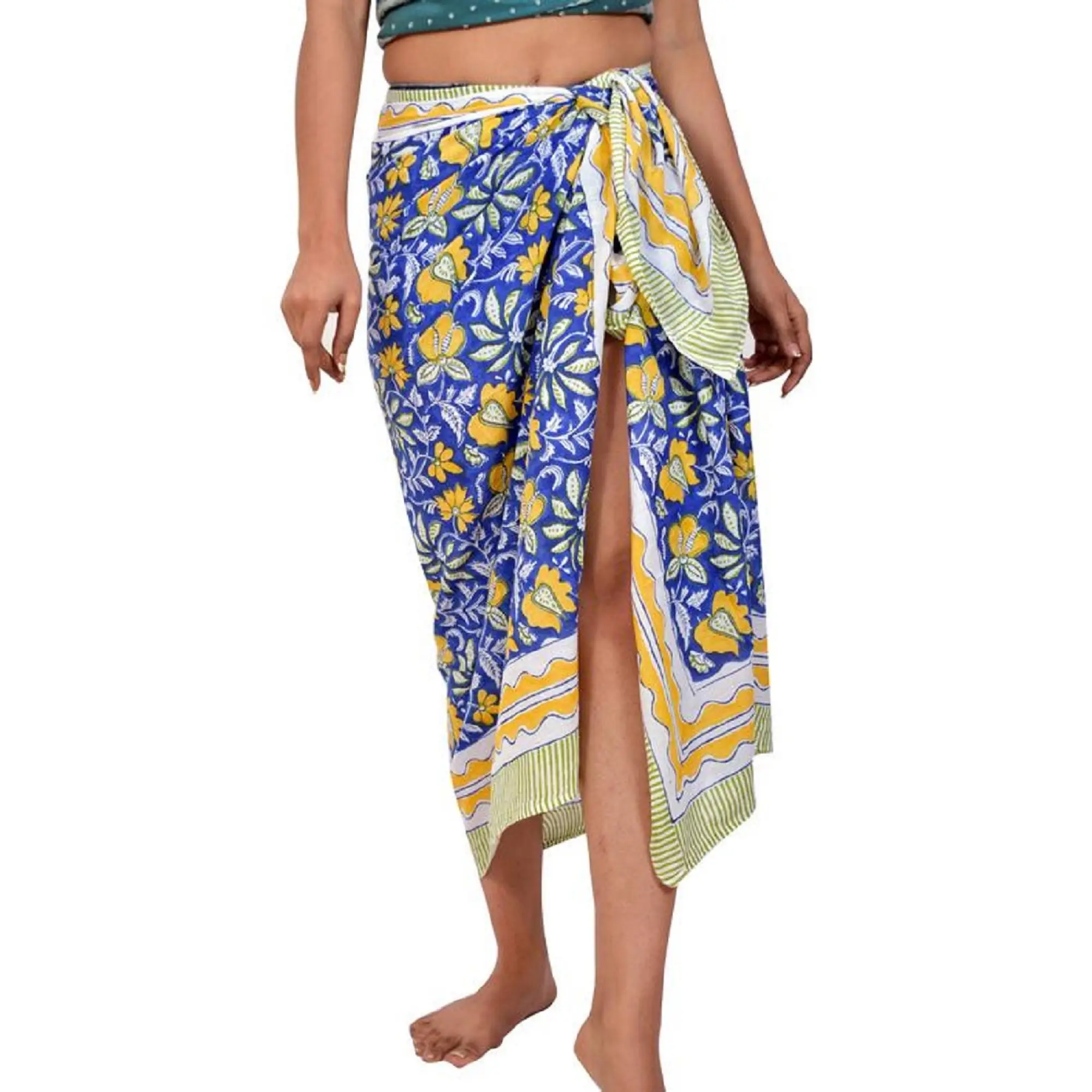 قماش فوال ناعم-نسيج قطني هندي مطبوع بيكيني للشاطئ يغطي أوشحة طويلة من الملابس بسعر الجملة