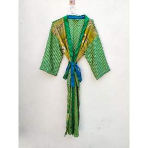 Floral Silk <b>Women's</b> Summer/Spring Breathable Full Length Nightwear <b>Robe</b> with Drawstring Closure Elegant Vintage Design - Product Image 2