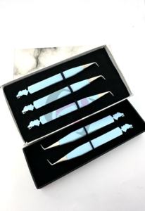 Pinzas Profesionales para Extensión de Pestañas con Punta Plateada Bunny Silver Tip, Recubrimiento en Polvo Azul Hielo, 90 Grados, Instrumento de Belleza GETUP - Product Image 5