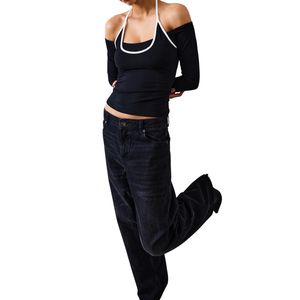 Camisetas de Cuello Halter para Mujer, Casuales, de Manga Corta, de Viscosa y Elastano, Tops de Moda Primavera, Ajuste Delgado, Cómodas para Uso Diario, Personalizadas - Product Image 5