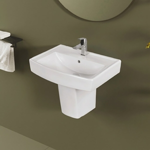 Lavabo de Pared de Cerámica Moderno con Pedestal para Baños de Villas, Hoteles y Hospitales - Product Image 3