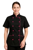 Veste de chef à manches courtes pour femme, coupe ajustée, uniforme culinaire professionnel, OEM, poly coton, uniformes personnalisés, restaurant, bar