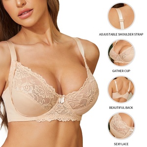 Soutien-gorge push-up décontracté en dentelle pour femmes avec broderie florale nude Lingerie de tous les jours confortable avec bretelles réglables - Product Image 4