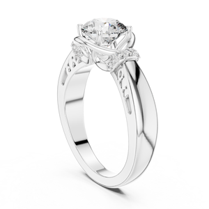 Bague solitaire vintage sculptée avec diamant de laboratoire taille brillant 1 carat, en or blanc 18 carats plaqué rhodium, coffret de luxe pour fiançailles et cadeau de Saint-Valentin - Product Image 2