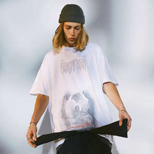 Camiseta Jersey Extra Larga Negra de Hip Hop para Hombre |   Camiseta Urbana con Cuello Redondo |   Top Casual con Estampado - Product Image 4