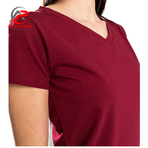 Camiseta personalizada con cuello en V para mujer, Camiseta deportiva granate de manga corta para fitness y ropa informal - Product Image 5