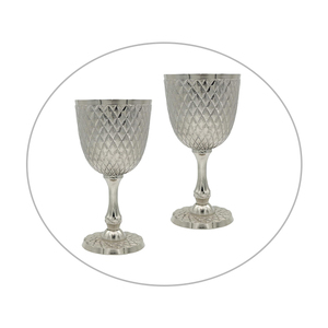 Silver Metal Goblet Set | Textured Chalice <b>Cup</b> Vintage Style Decorative Drinkware Home Decor Table Accent Gift Item Durable - Product Image 1