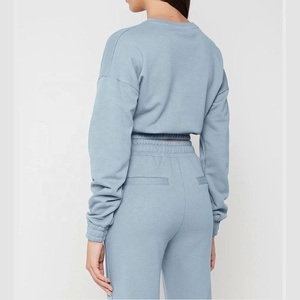 Novedad de 2025, chaqueta y pantalones de Color sólido, chándal recortado de dos piezas para mujer, chándal para correr y saltar - Product Image 4