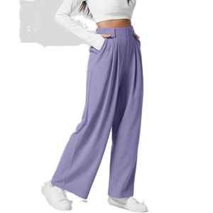 Pantalon décontracté en dentelle pour femme, taille haute, jambe large, en molleton, anti-plis, devant plat, fermeture élastique à la taille, vente en gros d'usine - Product Image 6